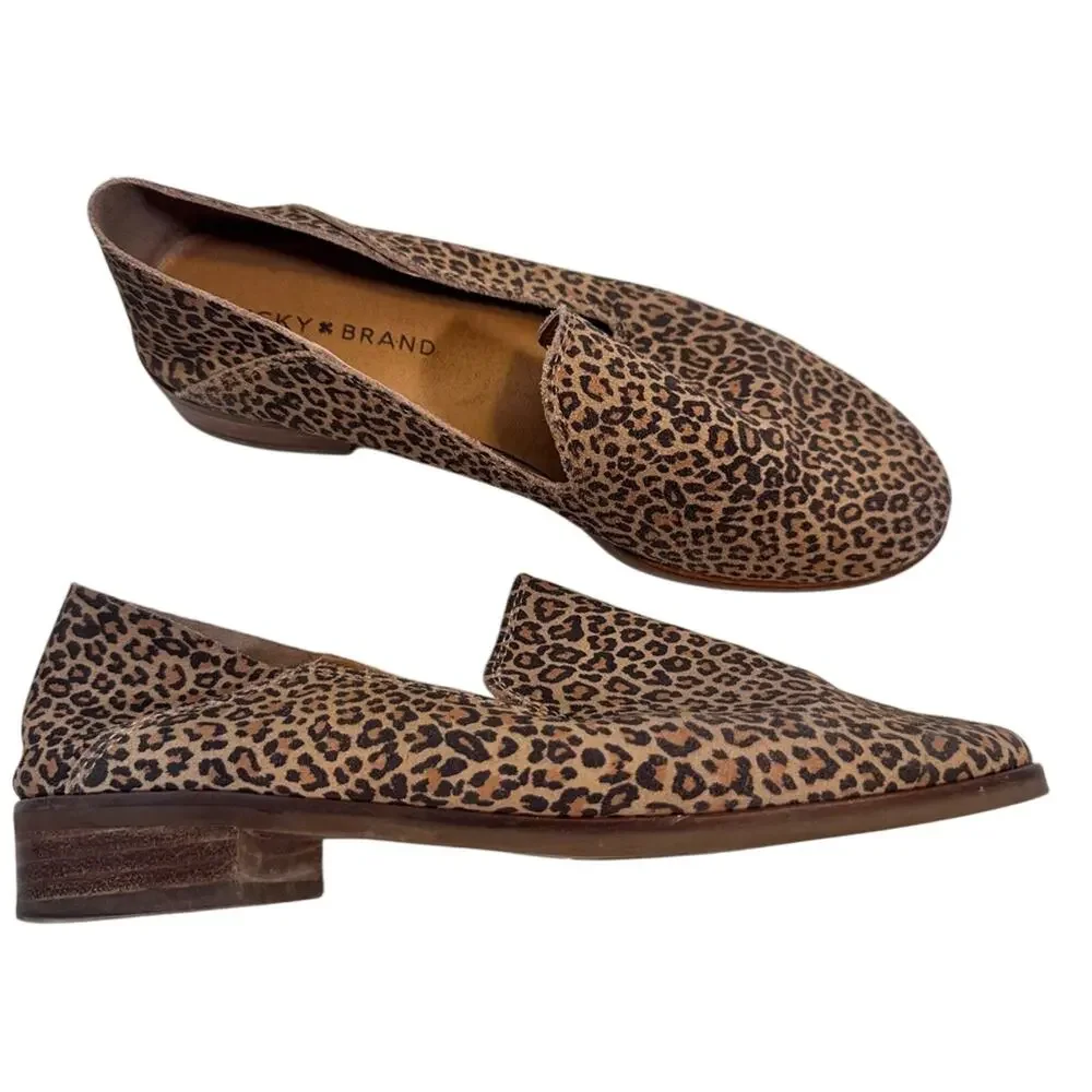Lucky Brand Brown Animal Print Leather Loafers Womens 8 Fall Classic Comfort